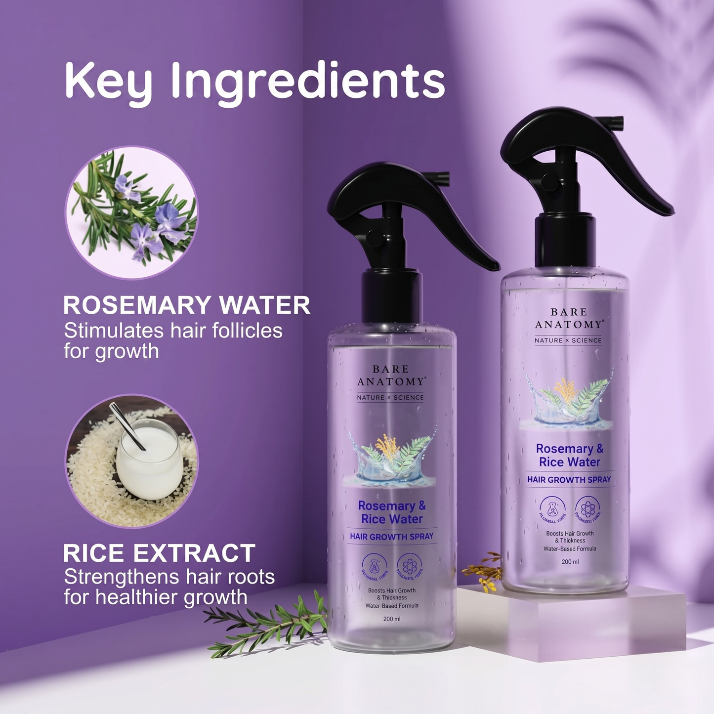 Rosemary & Rice Water Spray For Natural Hair Growth & Hair Thickness
